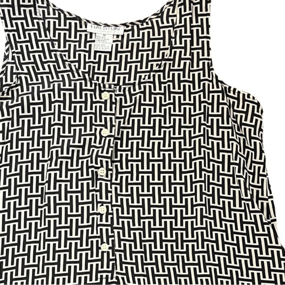 Vintage Halston Intimates 100% Silk Sleep Shirt M Geometric Print